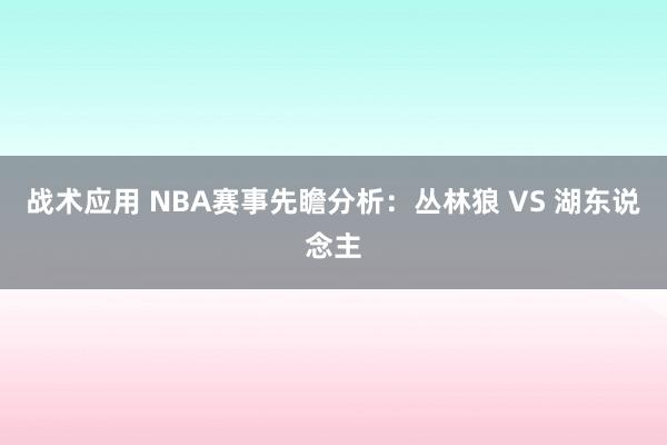 战术应用 NBA赛事先瞻分析：丛林狼 VS 湖东说念主