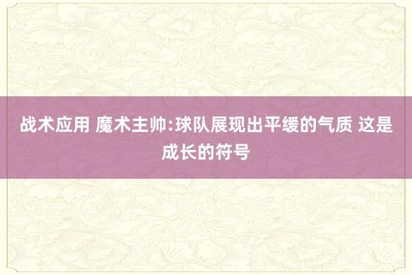 战术应用 魔术主帅:球队展现出平缓的气质 这是成长的符号