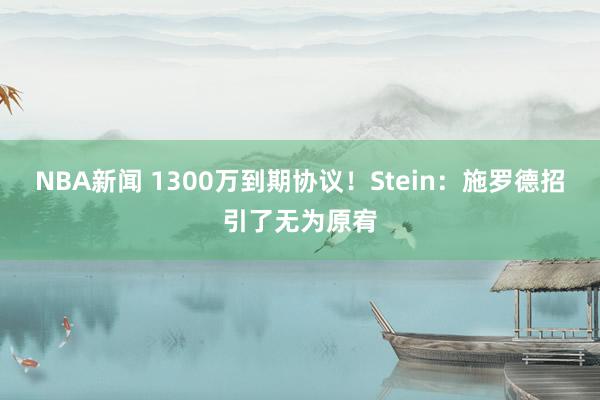 NBA新闻 1300万到期协议！Stein：施罗德招引了无为原宥