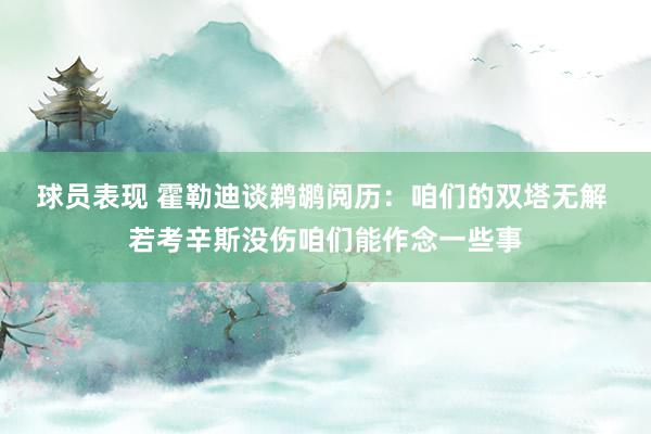 球员表现 霍勒迪谈鹈鹕阅历：咱们的双塔无解 若考辛斯没伤咱们能作念一些事