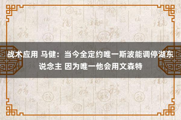 战术应用 马健：当今全定约唯一斯波能调停湖东说念主 因为唯一他会用文森特