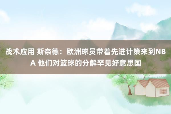 战术应用 斯奈德：欧洲球员带着先进计策来到NBA 他们对篮球的分解罕见好意思国