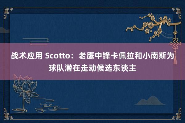 战术应用 Scotto：老鹰中锋卡佩拉和小南斯为球队潜在走动候选东谈主